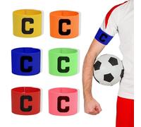 TARGONIX Captains Armbands 6 Pack Adjustable Elastic Football Captain Armband with Letter C Multi Colour Bands for Kids Youth Adult Soccer Rugby Hockey Netball