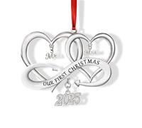 Targonix Mr & Mrs Double Heart Metal Ornament 2025, First Christmas as Mr and Mrs Decoration, Wedding Bauble Keepsake for Tree and Home Décor