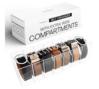 Targum Extra-Wide Belt Organizer for Large Buckles - 7-Compartment Clear Acrylic Belt Holder for Closet, Drawer & Dresser Storage
