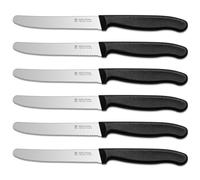 targzier Tomato Knife Set of 6,Serrated Edge Kitchen Knife Set,Extra Sharp Blade Stainless Steel Utility Knifes,Table Knifes,Black Plastic Handle Tomato Knives,Wavy Edge Dinner Knives,Dishwasher Safe