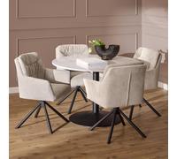 Tarifa Round Dining Set - 4 Seater - 110cm - White Marble - with Alonso Beige Fabric Dining Chair
