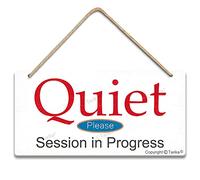 Tarika Quiet Please Session in Progress Hanging Wood Wall Door Sign Plaque for Office Salon Home Club Cafe 5X10 Inch