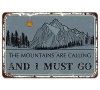 Tarika Vintage Metal Tin Sign Wall Plaque, The Mountains Are Calling And I Must Go, Outdoor Street Garage Home Bar Club Wall Decor 12x8 Inch
