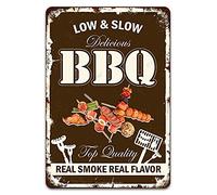 Tarika Vintage Tin Sign, Low And Slow Delicious BBQ Real Smoke Real Flavor, Retro Art Metal Wall Decor Hanging Plaque 8x12 Inches for Home Bar Pool Backyard Grill