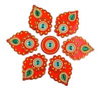 Tarini Gallery Acrylic Handcrafted Designer Colorful Rangoli for Pooja Home Interior Decoration Gift Wall Decoration Floor Decoration New Year Party Gift Small Rangoli (Red Leaf)