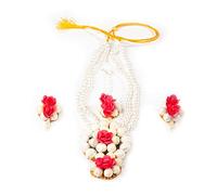 Tarini Gallery Artificial Flower Jewellery Set for Women Girls Mehndi Haldi Bridal Marriage Godbharai Baby Shower and Gifting (White and Pink)