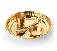 Tarini Gallery Brass Bhog Thali Pooja Accessory Article for Janamasthmi Navratri Pooja Essential Pooja Item for Home Temple Offering Bhog Prasad and Gifting (Bhog Thali Set-4 Pcs)
