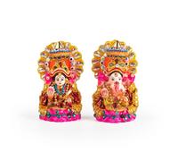 Tarini Gallery Lakshmi Ganesh Statue Hand Painted Idols Traditional Hindu Murti for Religious Hindu Festival Diwali Mandir Temple Pooja & Gifting (Lakshmi Ganesh Design-1)