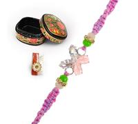 Tarini Gallery Rakhi for Brother Bhai Bhaiya Bhatija Raksha Bandhan Gift Rakhi Thread Single Rakhi with Paper Mache Box in Gift Pack (Pink and Purple)