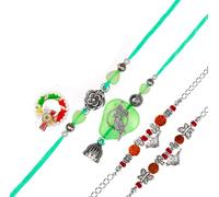 Tarini Gallery Set of 4 Rakhi Lumba for Brother Bhabhi and Bhatija Bhai Bhaiya Raksha Bandhan gift Rakhi Thread Rakhi with Greeting Card and Box Gift Pack (Green)