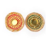 Tarini Gallery Tealight Holder Set of 2, Lucky Charm Candle Stand, Red & Green, Ceramic, Festival Decor, Celebratory Occasions