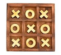 Tarini Gallery Tic Tac Toe Wooden Board Handmade Noughts and Crosses Solid Two-Player Set for Party Travel Outdoor Indoor Coffee Table Décor and Gifting Size-5"x5"(Design-1)
