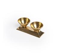 Tarini Gallery Traditional Brass Kankavati with 2 Bowls and Rectangular Base - Ethnic Kumkum Roli Akshat Holder for Puja Pooja Weddings Festivals Temple and Gifting