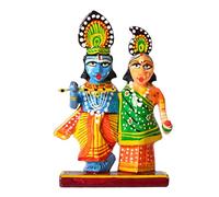 Tarini Gallery Wooden Colorful Statue God Sculpture Handcrafted Religious Murti Idol for Temple Home Office Decoration and Gifting (Radha Krishna)
