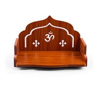 Tarini Gallery Wooden Temple Wall Mounted Hanging Table top Pooja Mandir God Stand Shelf for Home Office and Gifting (Om)