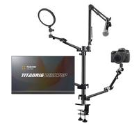 TARION 4-in-1 Overhead Camera Desk Mount Stand: Adjustable with 1 Mic Boom + 3 Articulating Arms for Ring Light/Monitor/Laptop Desktop Live Stream Stand TitanRig