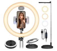 TARION Foldable Ring Light with Stand - Upgraded 12in Selfie Ringlight with Phone Holder & Cold Shoe Mount Adjustable Height & Brightness Tall Ring Light for Live Streaming Video Making Black Y3