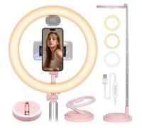 TARION LED Selfie Ring Light - Upgraded Ringlight with Stand and Phone Holder Cold Shoe Mount 12" Foldable Circle Light 3 Lighting Modes x 10 Brightness Levels, Adjustable Height 56-169cm Pink Y3