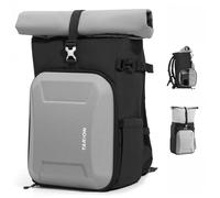 TARION Rolltop Camera Backpack with Hardshell - Expandable Large Camera Bag with 16 inch Laptop Compartment & Side Access & Rain Cover XH (Grey)