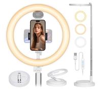 TARION Selfie Ring Light with Stand - Upgraded 12-inch Foldable Ringlight with Phone Holder & Cold Shoe Mount, 56-169cm Tall Desk Ring Light for Video LED Beauty Light Adjustable Brightness White Y3