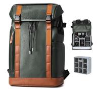 TARION Waterproof Camera Backpack Bag - Vintage Leather Camera Bag with 14" Laptop Sleeve Removable Insert, Safe Back &Top Access, Modern Camera Backpack for Photographer Stylish Venizia Green