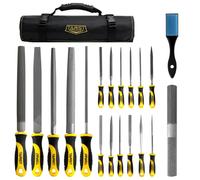 TARIST 19Pcs Metal & Rasp Files Set, Includes Flat/Half-Round/Round/Triangle Large File/Half-Round Rasp/4 Way File/12pcs Needle Files/Brush/Rolling Tool Bag, Work for Metal, Wood and More