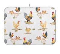 Tarity Watercolor Chickens And Rooster Dish Drying Mat for Kitchen Counter Absorbent Heat Resistant Microfiber Dishes Drainer Mat 18x24 in Large Dish Pad Sink Mat Protective Pad Kitchen Decor 16x18in