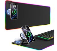 TARKARI 15W Magnetic Wireless Charging Mouse Pad 800x350 (without Adapter) | Magnetic Qi Fast Charging LED Mouse Mat with Foldable Phone Stand, 4mm Thickness Mouse Pad