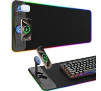 TARKARI Gaming Mouse Pad Wireless Charging Magnetic Rotating Phone Stand | RGB Desk Mat Extended Large LED Mouse Pad 800x300x4mm, Waterproof Non-Slip Keyboard Mat (Adapter Not Included)