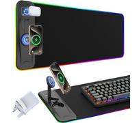TARKARI Gaming Mouse Pad Wireless Charging Magnetic Rotating Phone Stand | RGB Desk Mat Extended Large LED Mouse Pad 800x300x4mm, Waterproof Non-Slip Keyboard Mat (Adapter Included)