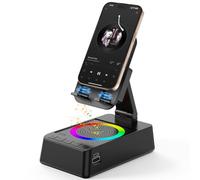 TARKARI Wireless Induction Speaker Bluetooth Speakers with Charging Function, Foldable Cell Phone Stand with Ambient Light, Adjustable Desktop Phone Holder for Home Office, Birthday Gifts for Him