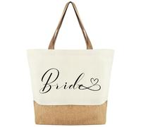 Tarklanda Bride Canvas Jute Tote Bag, Bridal Shower Wedding Bachelorette Bride Gifts Shoulder Bag, Shopping Bags for Wedding Day Engagement Proposal Hen Party Suitable for Travel Picnic Beach Holiday