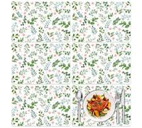 Tarklanda Floral Leaves Plastic Placemats Set of 6, Wipeable Floral Vinyl Table Mats Decorative Spring Summer Wildflower Placemat for Kitchen Dining Wedding Indoor Outdoor Party, 11x15.7 Inch