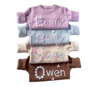 Tarngod Personalized Baby Sweater - Custom Knit Sweater with Hand-Embroidered Name & Monogram, Unique Gift for Newborn, Baby Boy & Girl Pink