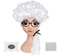 TAROME Baroque Wig for Kids - Royal Lord Legal Court Composer Wig Set with Black Round Glasses Frame for School Stage Performance and World Book Day Fancy Dress