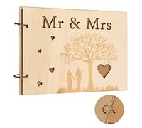TAROME Wooden Wedding Guestbook Mr & Mrs Message Rustic Registry Guestbook Sign in Wedding Registry Guestbook for Wedding Reception Engagement Anniversary Birthday Keepsake Gift