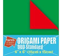 [Taro's Origami Studio] Duo Red/Green (Diffrent Colors On Each Side) Double Sided Standard 6 Inch (15 cm) Kami Paper with Color Change Patterns, 50 Sheets (Made in Japan)