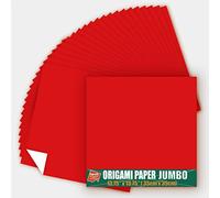 [Taro's Origami Studio] Jumbo 13.75 Inch / 35cm One Sided Single Color (Red) 25 Sheets (All Same Color) Square Easy Fold Premium Japanese Paper (Made in Japan)