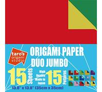 [Taro's Origami Studio] Jumbo Duo (Diffrent Colors On Each Side) Double Sided Standard 13.7 Inch (35 cm) Kami Paper with 15 Color Change Patterns, 15 Sheets (Made in Japan)