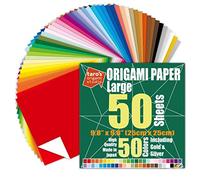 [Taro's Origami Studio] Large 10 Inch One Sided 50 Colors 50 Sheets Square Easy Fold Premium Japanese Paper for Beginner (Gold and Silver Included) Made in Japan