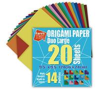 [Taro's Origami Studio] Large Duo (Diffrent Colors On Each Side) Double Sided Standard 9.5 Inch (24cm) Kami Paper with 14 Color Change Patterns, 20 Sheets (Made in Japan)