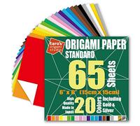 [Taro's Origami Studio] Standard 6 Inch One Sided 20 Colors 65 Sheets Square Easy Fold Premium Japanese Paper for Beginner (Gold and Silver Included) Made in Japan