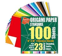 [Taro's Origami Studio] Standard 6 Inch One Sided 23 Colors 100 Sheets Square Easy Fold Premium Japanese Paper for Beginner (Gold and Silver Included)