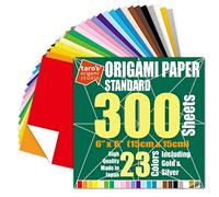 [Taro's Origami Studio] Standard 6 Inch One Sided 23 Colors 300 Sheets Square Easy Fold Premium Japanese Paper for Beginner (Gold and Silver Included)