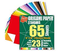 [Taro's Origami Studio] Standard 6 Inch One Sided 23 Colors 65 Sheets Square Easy Fold Premium Japanese Paper for Beginner (Gold and Silver Included)