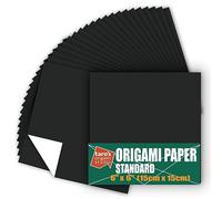 [Taro's Origami Studio] Standard 6 Inch One Sided Single Color (Black) 50 Sheets (All Same Color) Square Easy Fold Premium Japanese Paper for Beginner (Made in Japan)