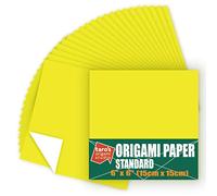 [Taro's Origami Studio] Standard 6 Inch One Sided Single Color (Yellow) 50 Sheets (All Same Color) Square Easy Fold Premium Japanese Paper for Beginner (Made in Japan)