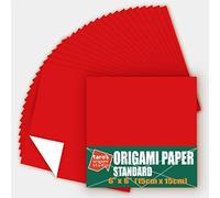 [Taro's Origami Studio] Standard 6 Inch One Sided Single Colors (Red) 50 Sheets (All Same Color) Square Easy Fold Premium Japanese Paper for Beginner