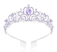TAROSE Purple and Silver Crowns for Women and Girls, Queen Crystal Tiaras with Purple Rhinestone and Combs, Goddess Crown for Wedding Bride Birthday Princess Prom Cosplay Hair Accessories for Women