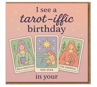 Tarot Birthday Card - I See a Tarot-iffic Birthday - Funny Tarot Cards Design with High Priestess, The Star and The Empress - Pun Humour Card